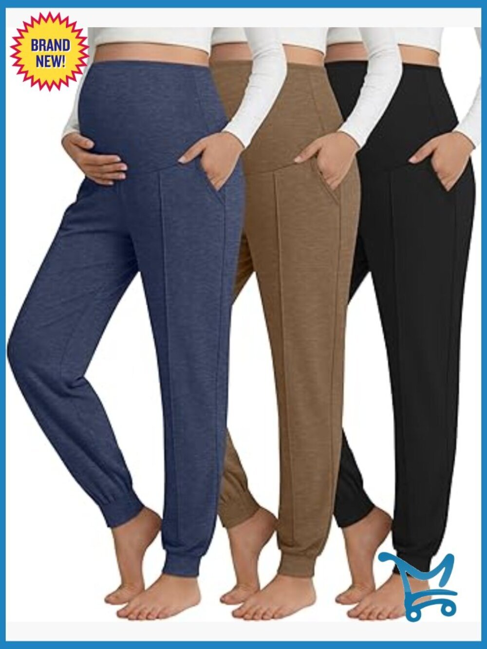 Maternity Joggers Over The Belly Stretchy Lounge Sweatpants with Pockets 3 Pack